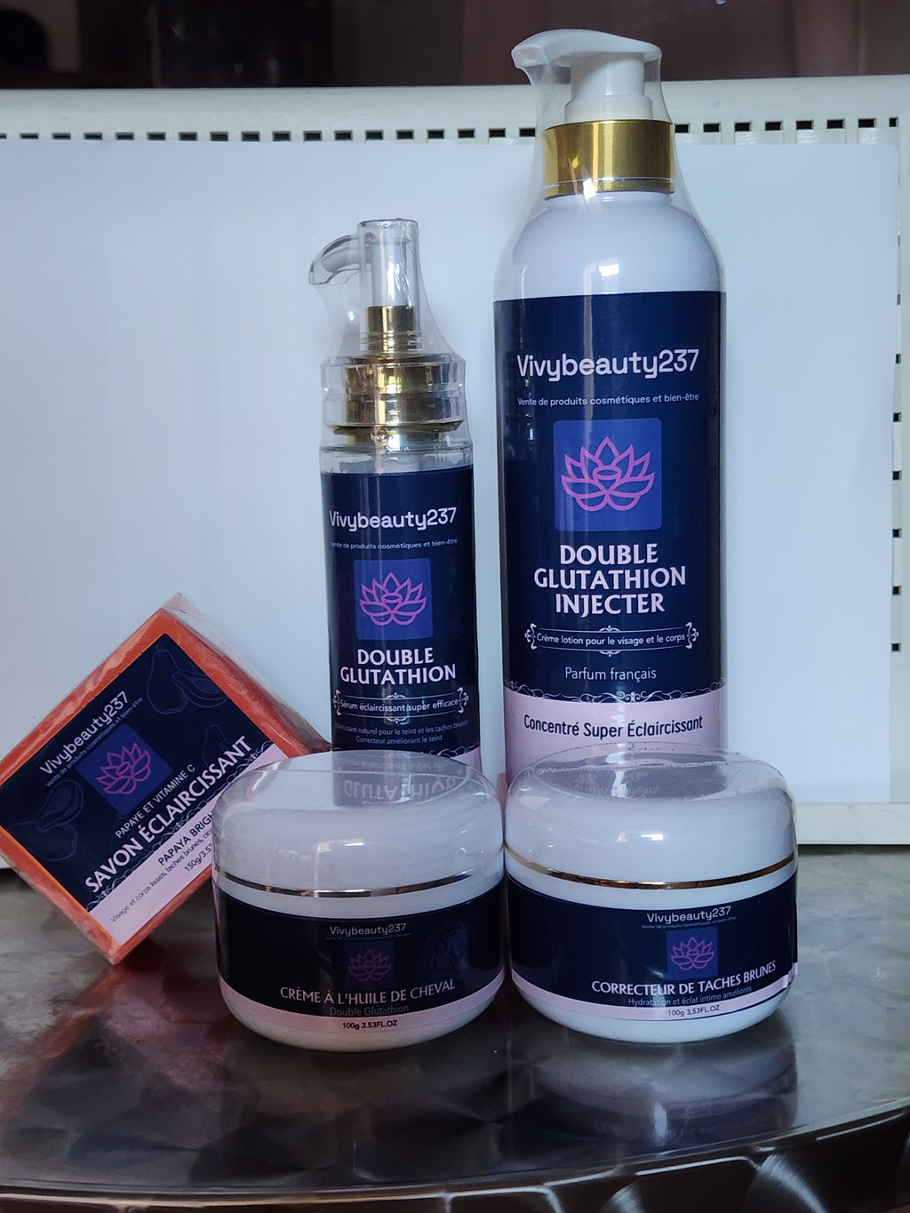 Gamme de soins eclaircissante pour la peau au double Glutathion 500ml, 100g, 100g, 100ml, 150g